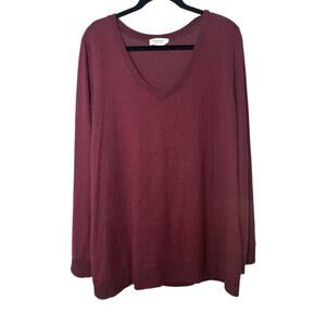 Heimious Women's V-Neck Long Sleeve Soft Comfort Pullover Sweaters Size 1X Red
